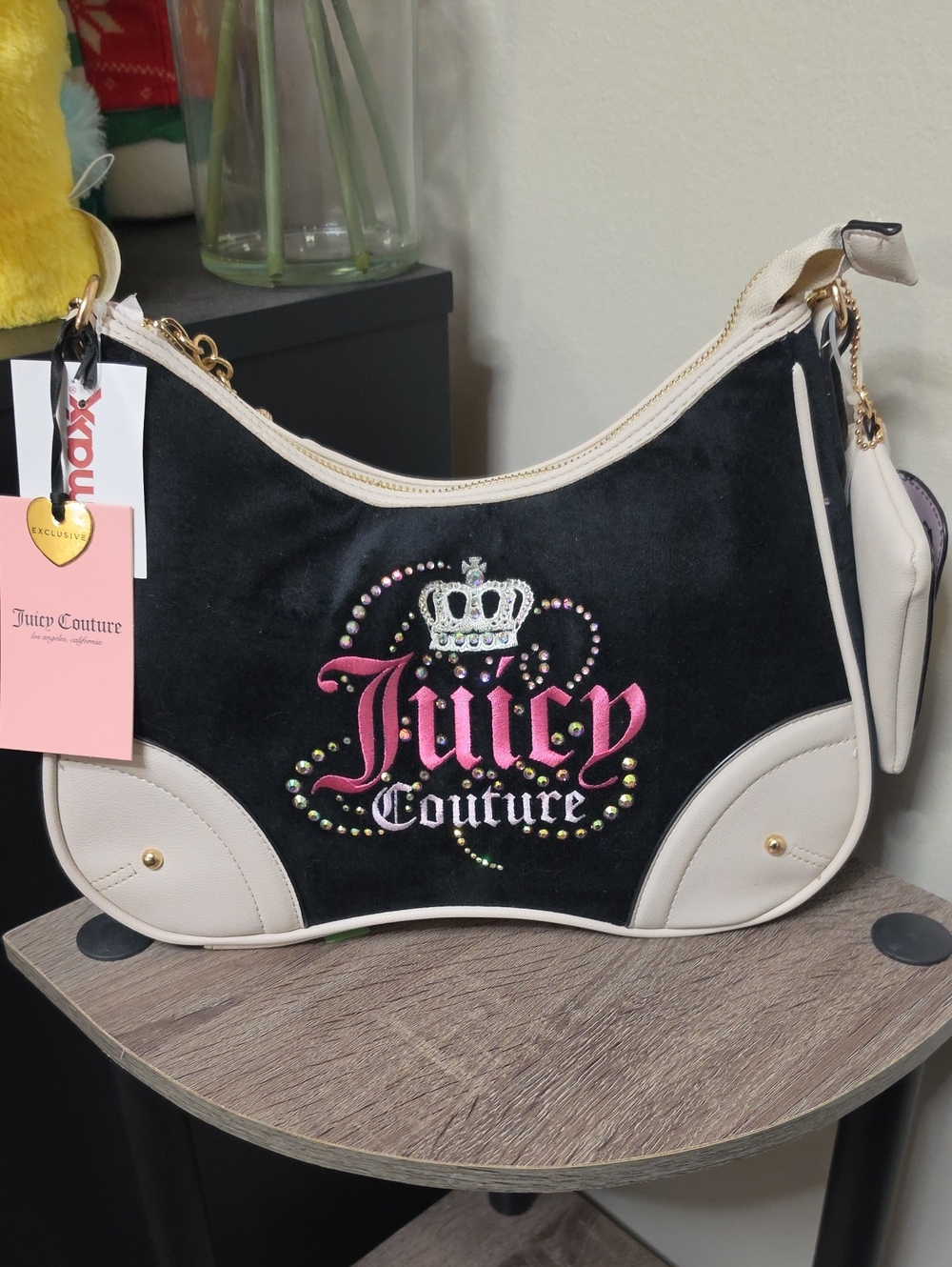 Juicy Couture Black and Cream Embellished Shoulder Bag